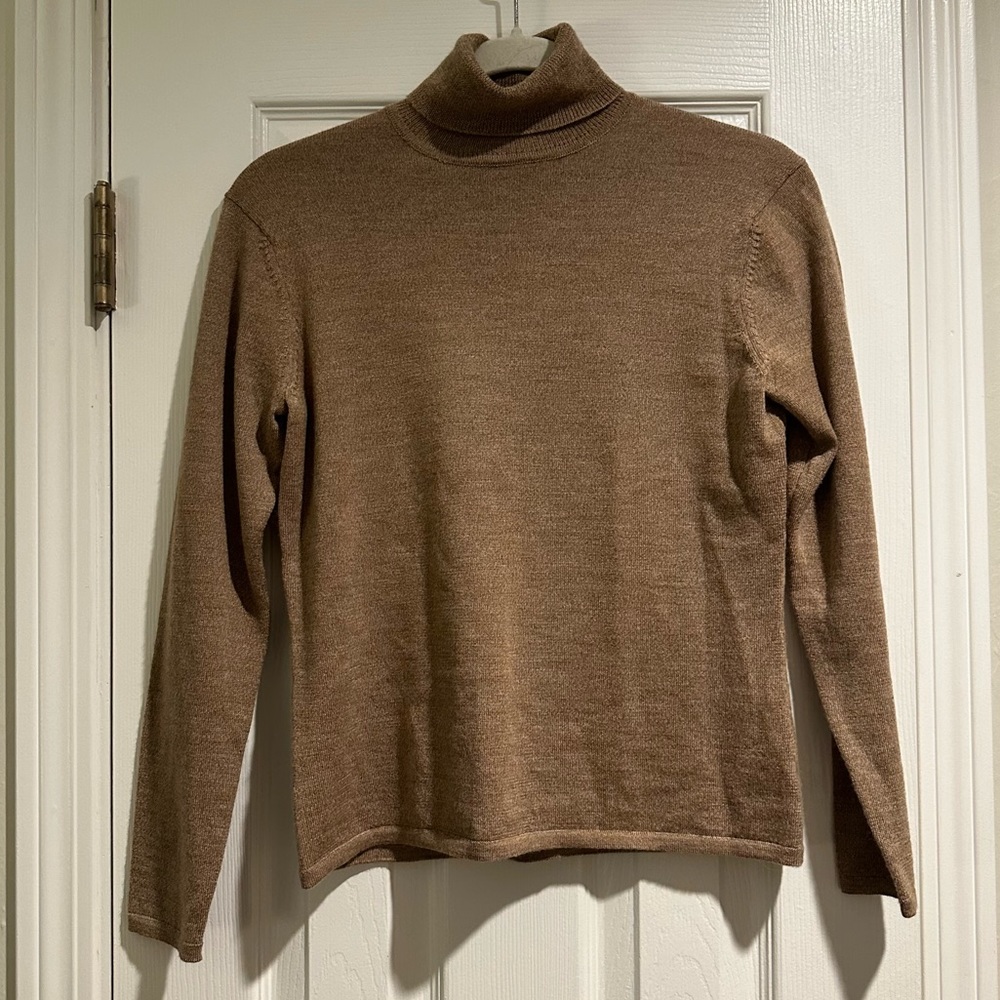 Pursuits Ltd. Camel Women’s Pure Merino Wool Turtleneck Sweater Size Petite Sm